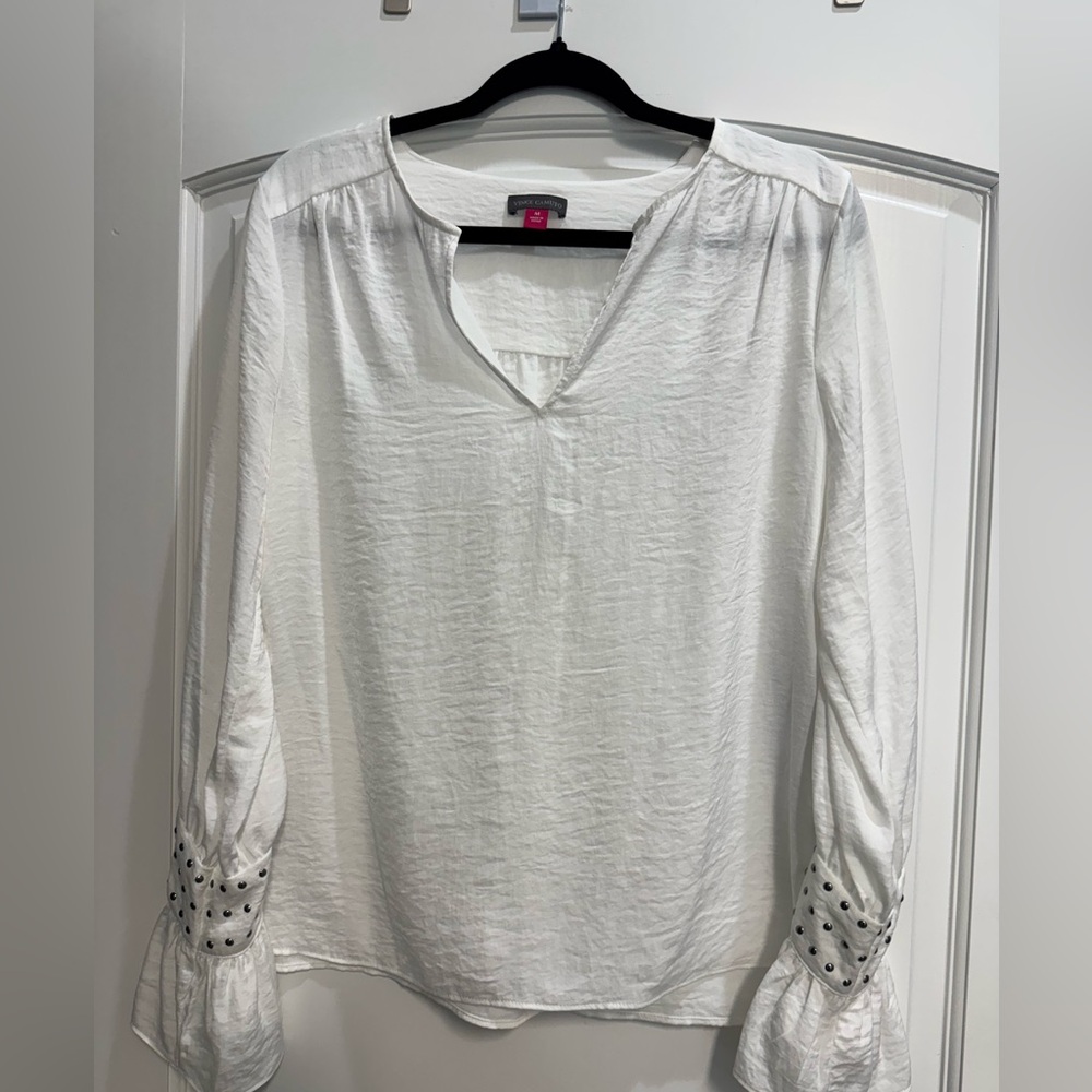 Vince Camuto Studded Cuff Split Neck Blouse